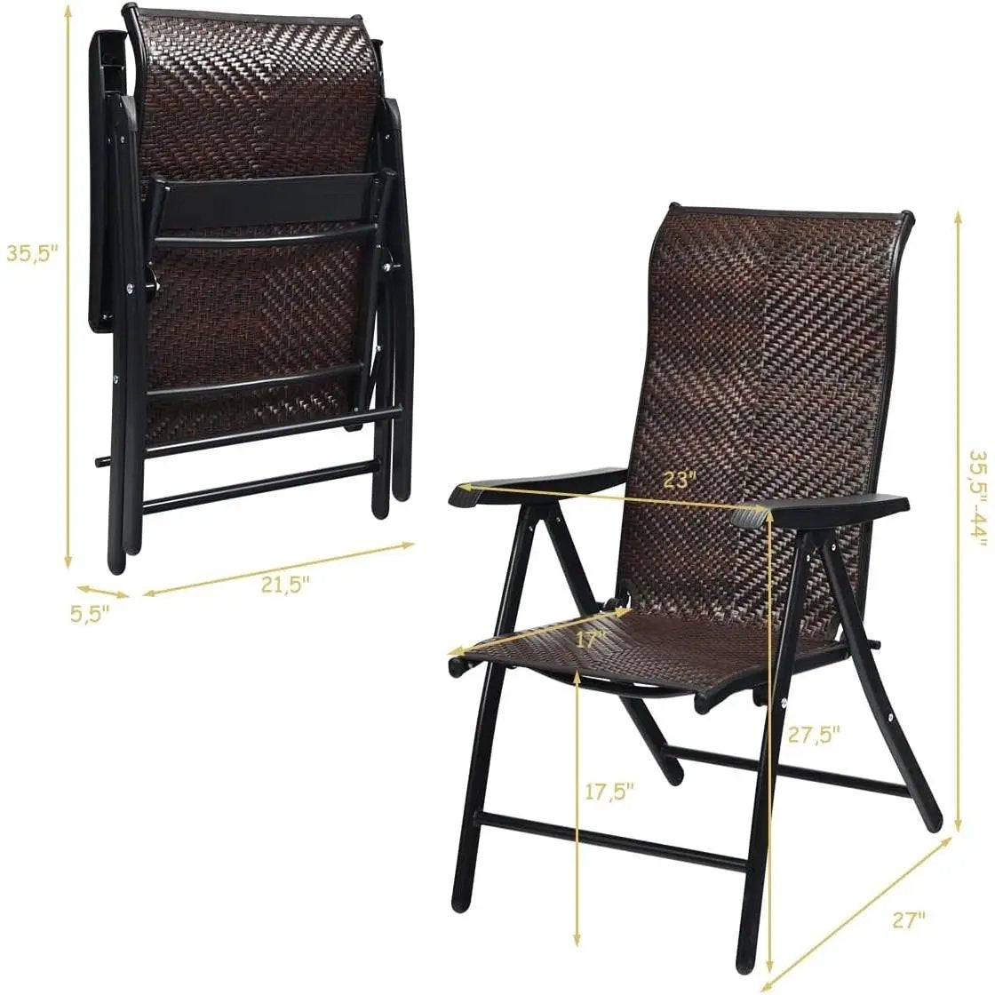 Outdoor/Indoor Folding Patio Chair with Brown Rattan Seat and High Back-Rest by HomePacific