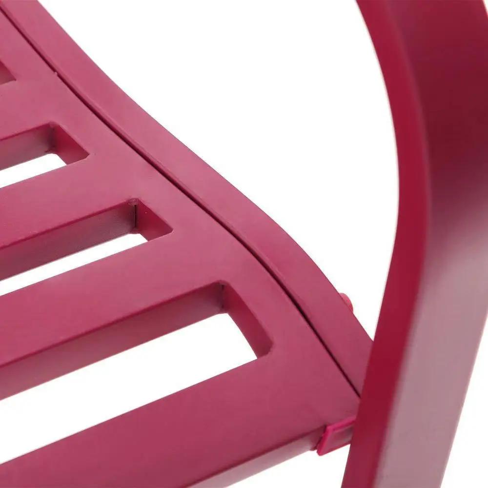 Red Steel Frame Outdoor Patio Garden Bench with Bird Branch Pattern Backrest by HomePacific