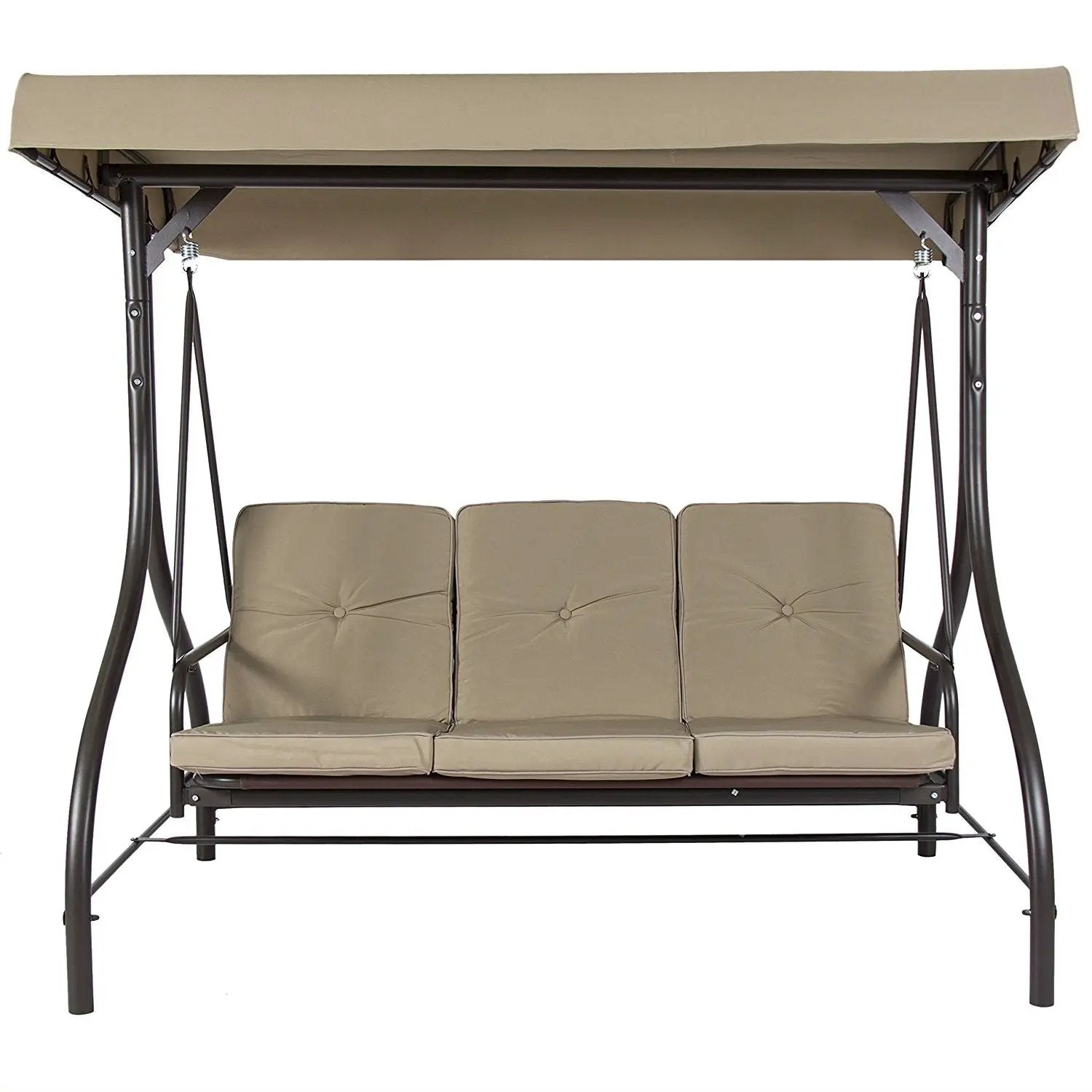 Tan 3-Seat Outdoor Porch Deck Patio Canopy Swing with Cushions by HomePacific