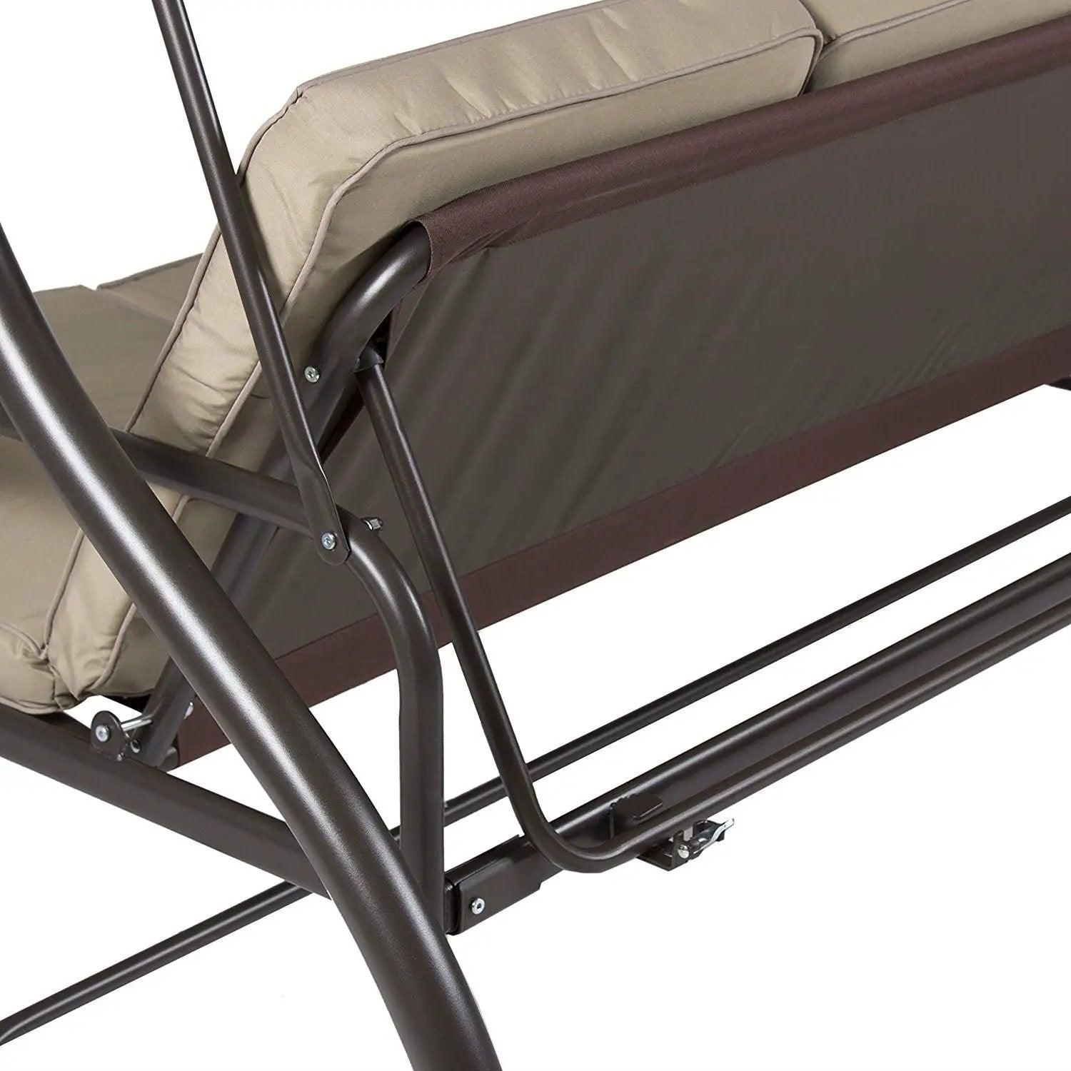 Tan 3-Seat Outdoor Porch Deck Patio Canopy Swing with Cushions by HomePacific