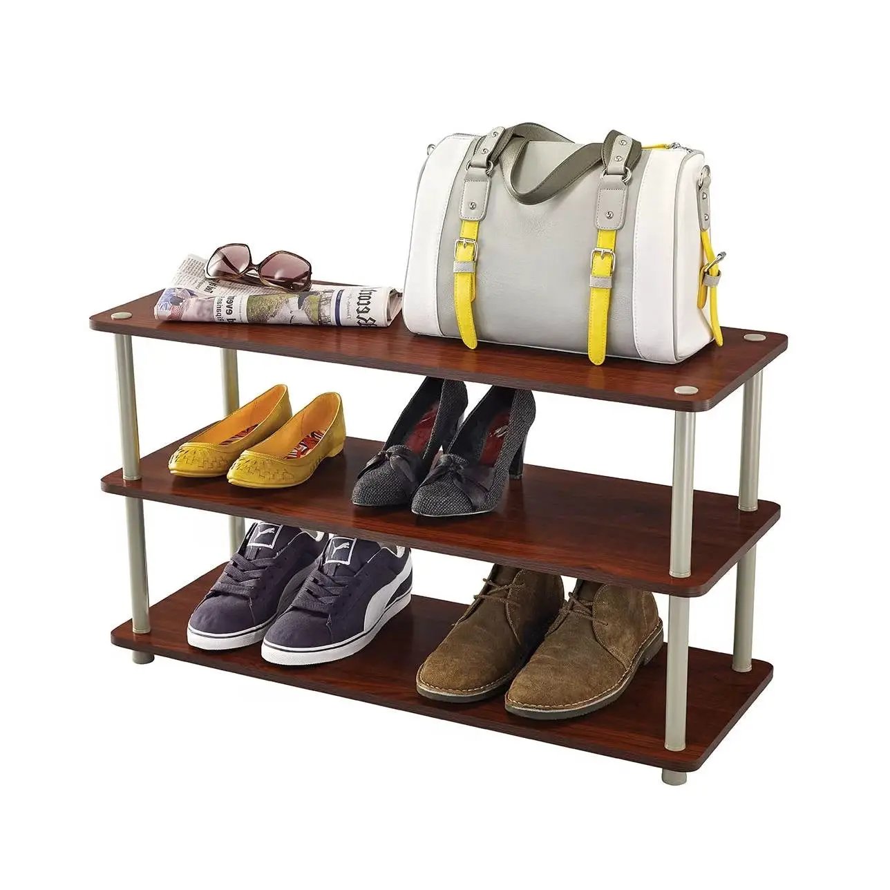 Dark Cherry 3-Shelf Modern Shoe Rack - Holds up to 12 Pair of Shoes by HomePacific