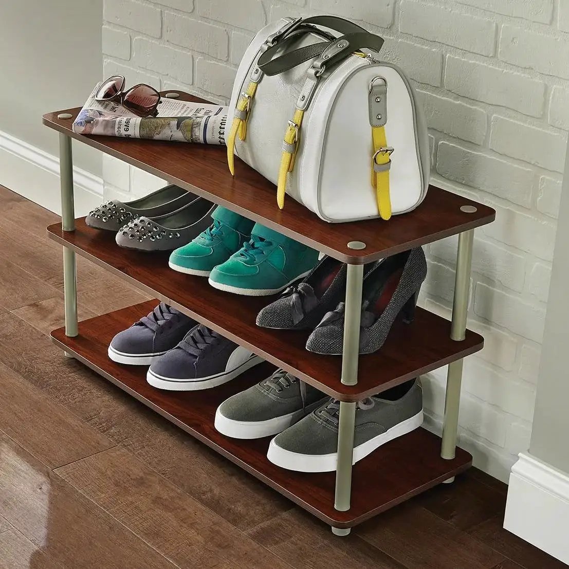 Dark Cherry 3-Shelf Modern Shoe Rack - Holds up to 12 Pair of Shoes by HomePacific
