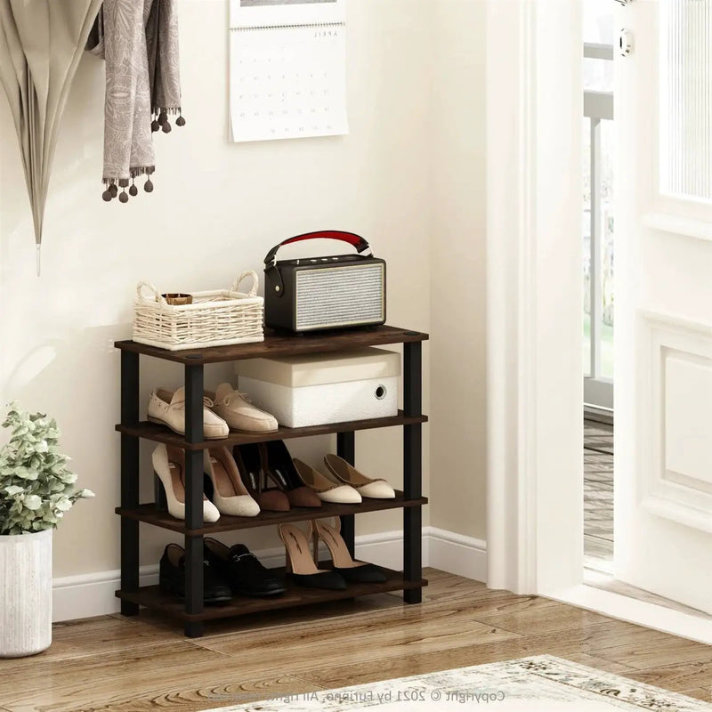Stackable 4-Shelf Black Brown Wood Shoe Rack - Holds up to 12 Pair of Shoes by HomePacific
