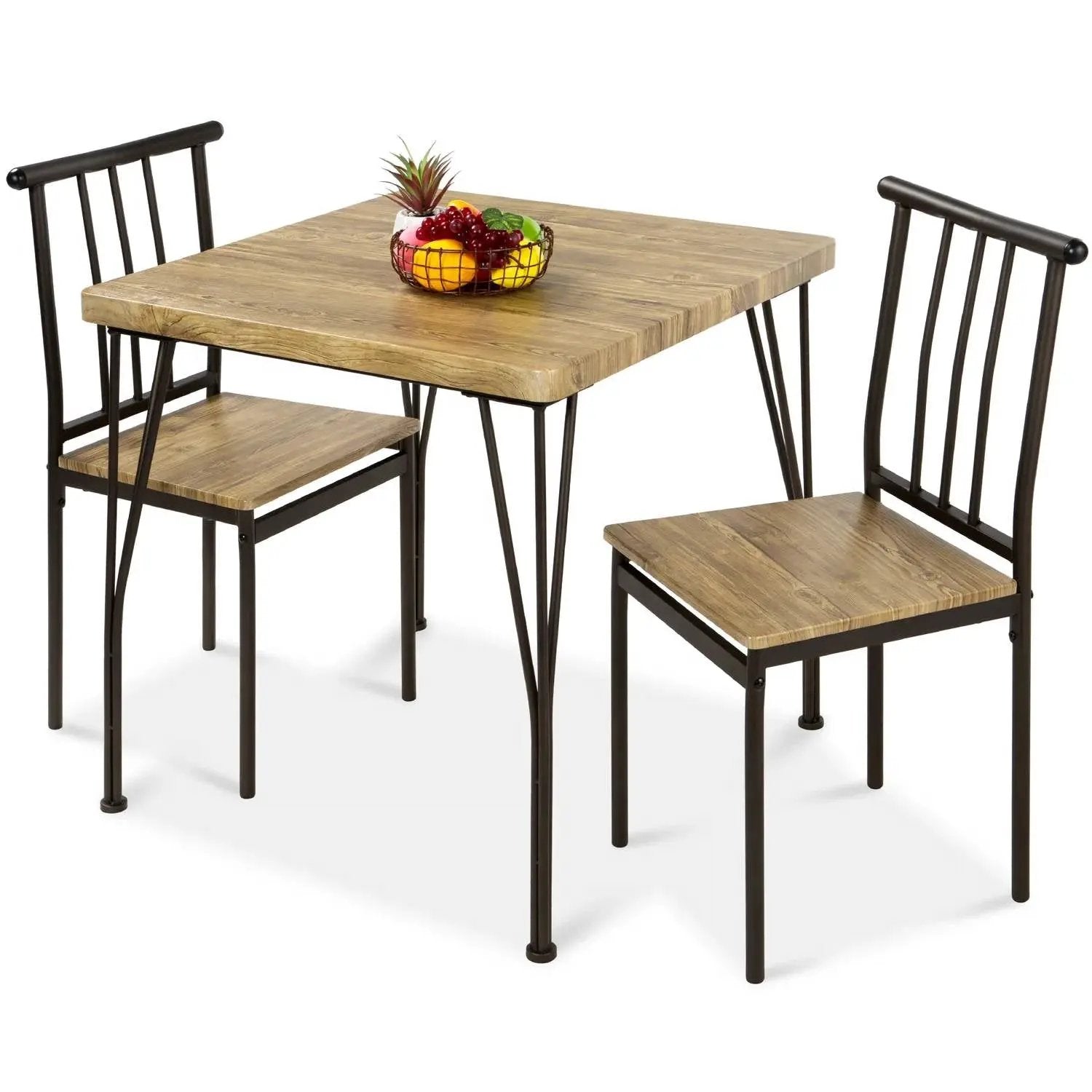 Modern 3-Piece Metal Frame Dining Set with Wood Top Table and 2 Chairs by HomePacific