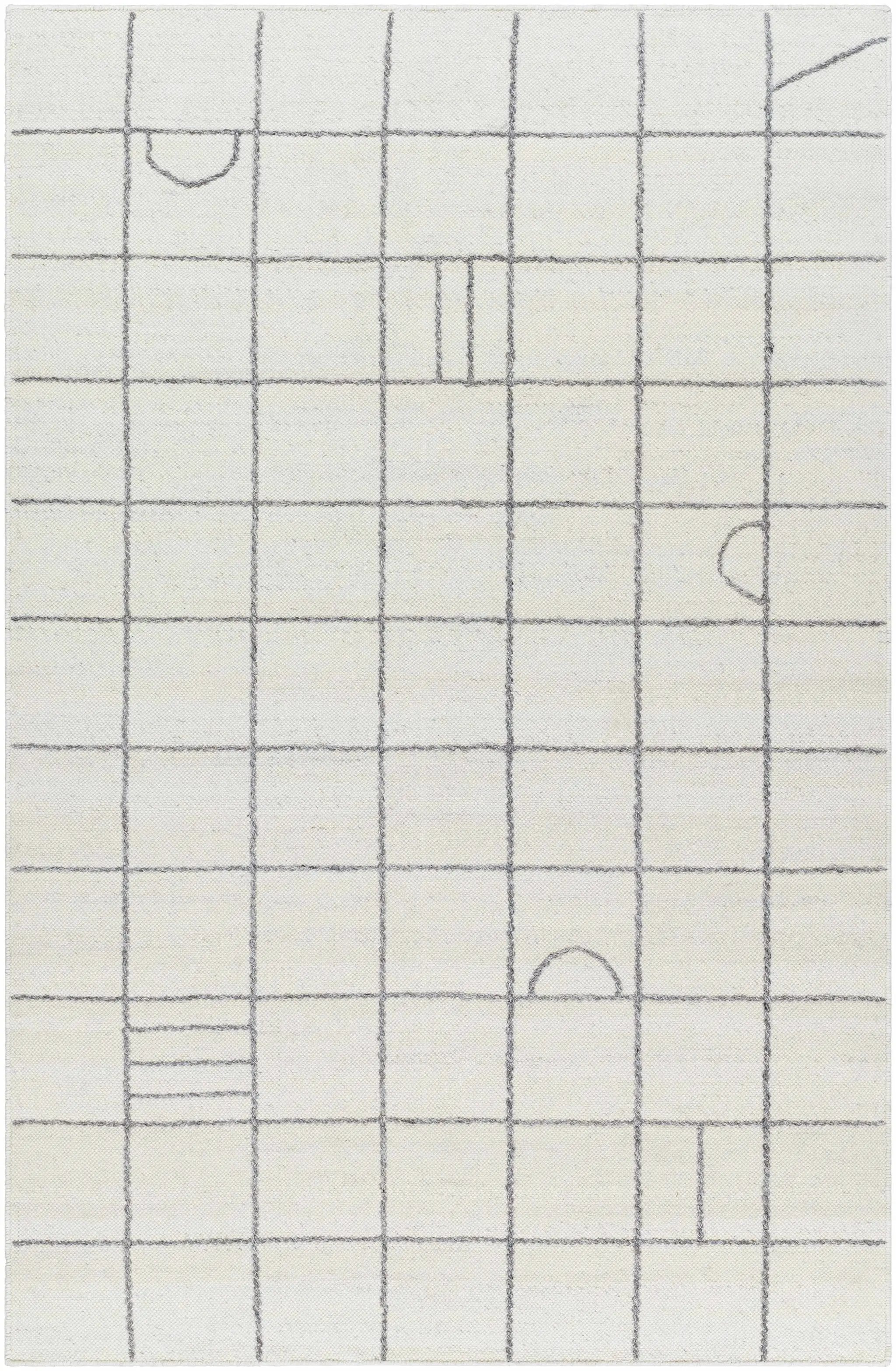 Tieve Black & White Grid Wool Rug - Clearance by Boutique Rugs