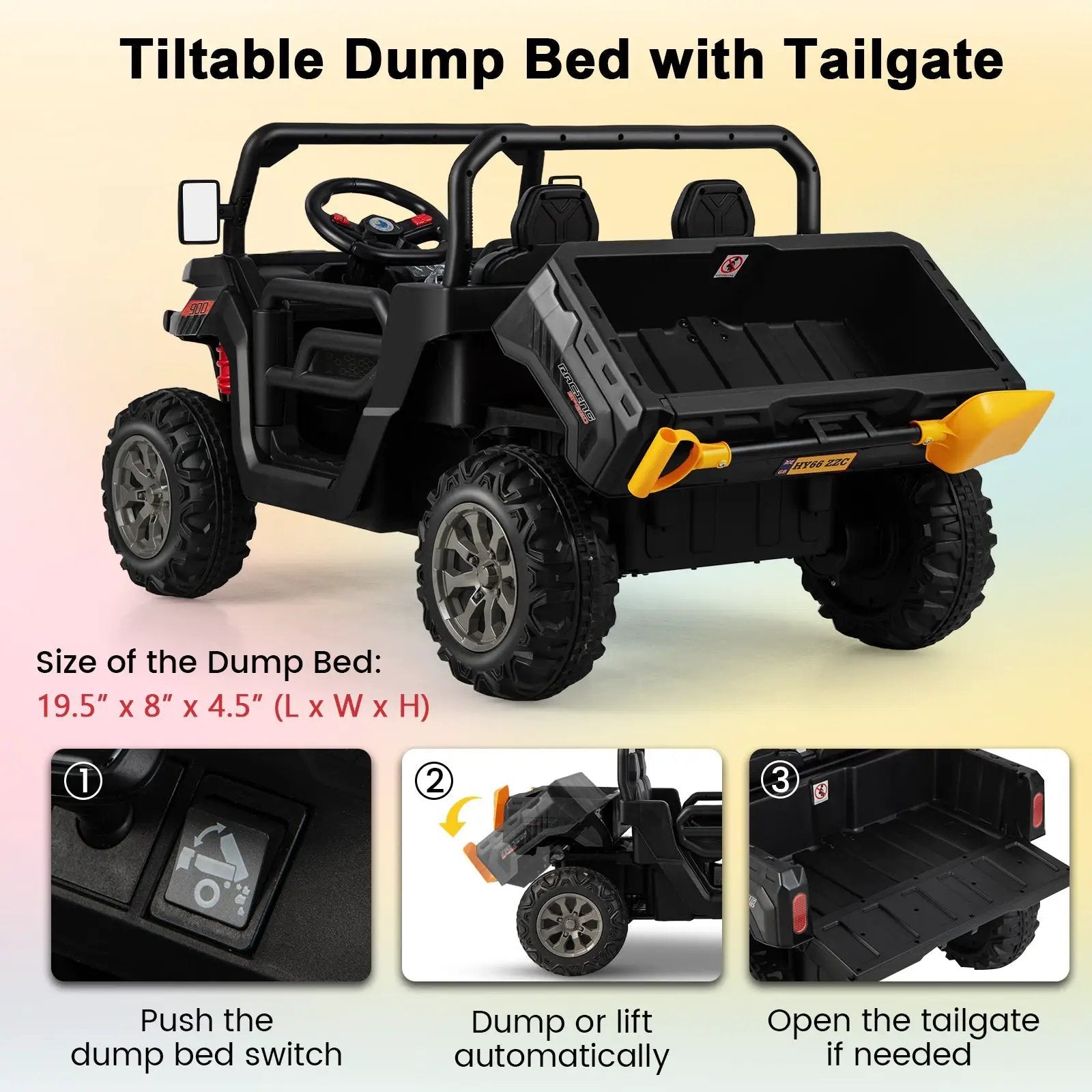 12V 2-Seater Kids Ride On Dump Truck with Dump Bed and Shovel by DirectDeals