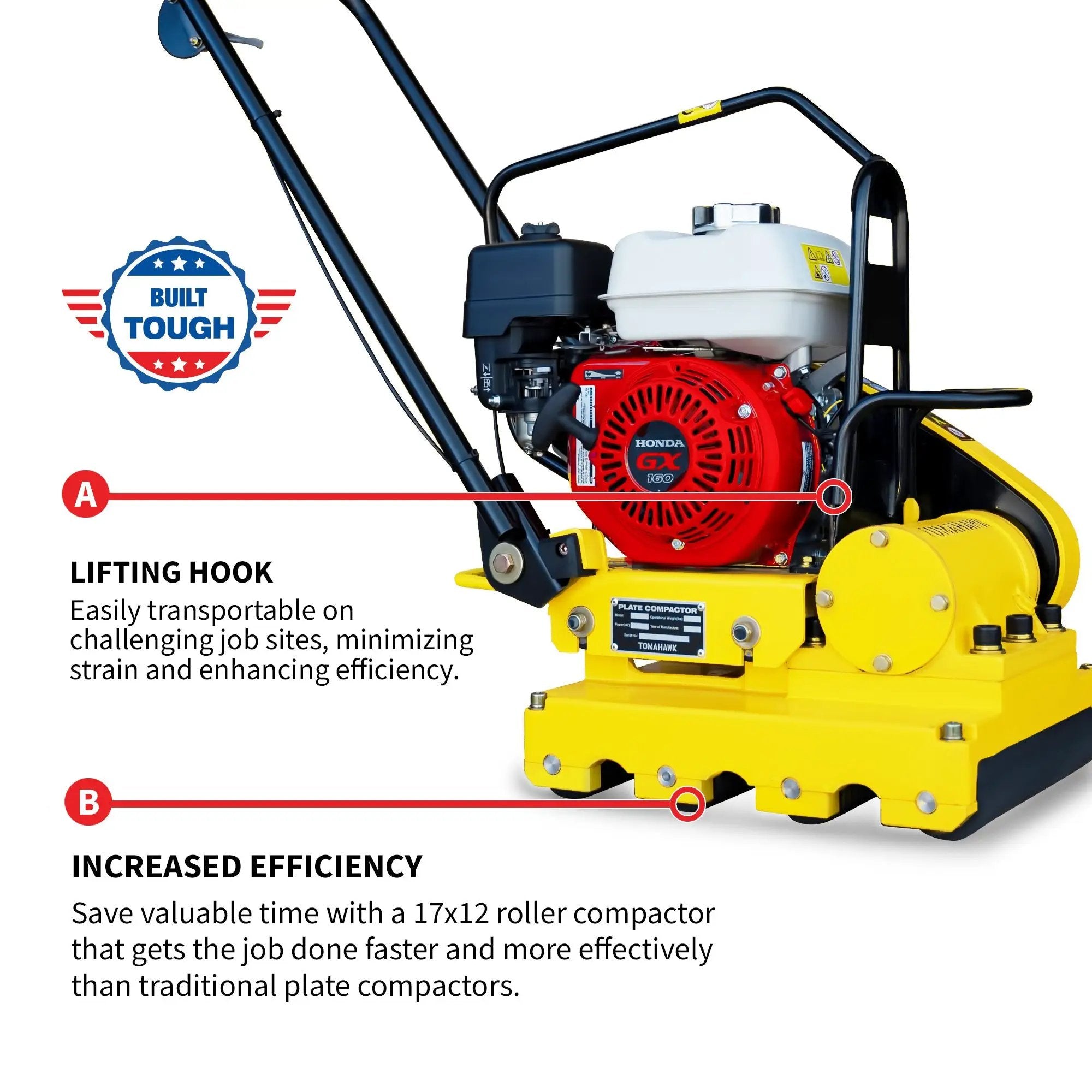 5.5 HP Honda Paver Roller Compactor 17x12 for Pavers, Bricks, Stone, Sand Compaction by Tomahawk Power
