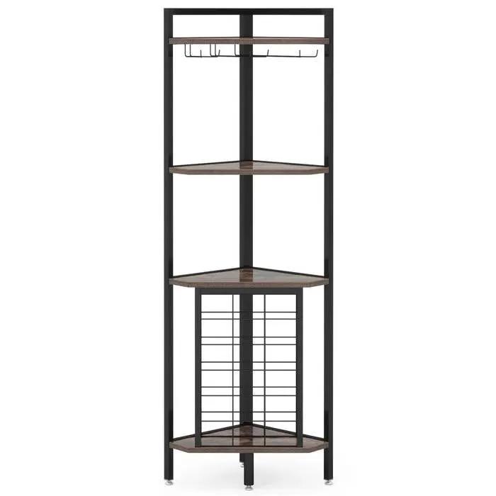 Industrial Corner Wine Rack Storage Shelving Unit with Glass Holders by HomePacific