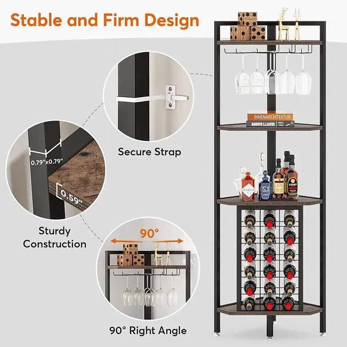 Industrial Corner Wine Rack Storage Shelving Unit with Glass Holders by HomePacific