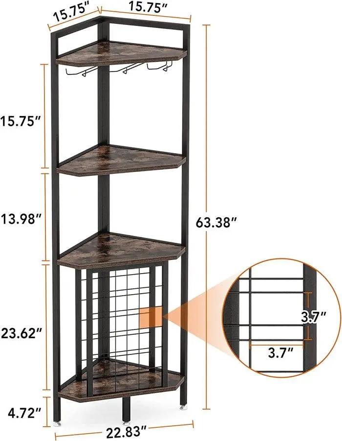 Industrial Corner Wine Rack Storage Shelving Unit with Glass Holders by HomePacific