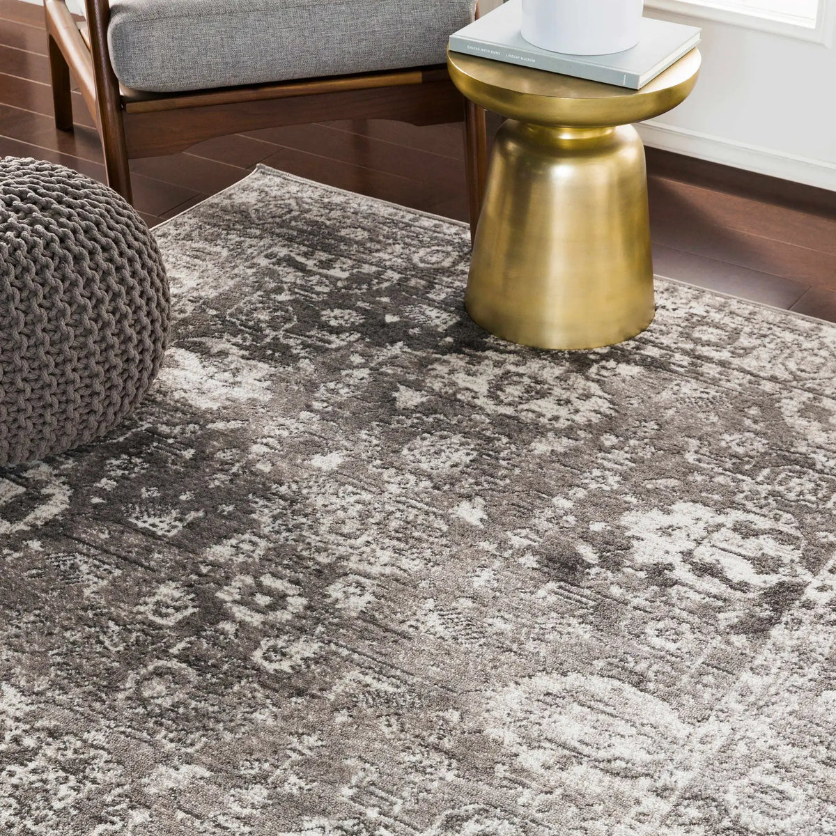 Tripp Distressed Gray Rug, installed in a room 4