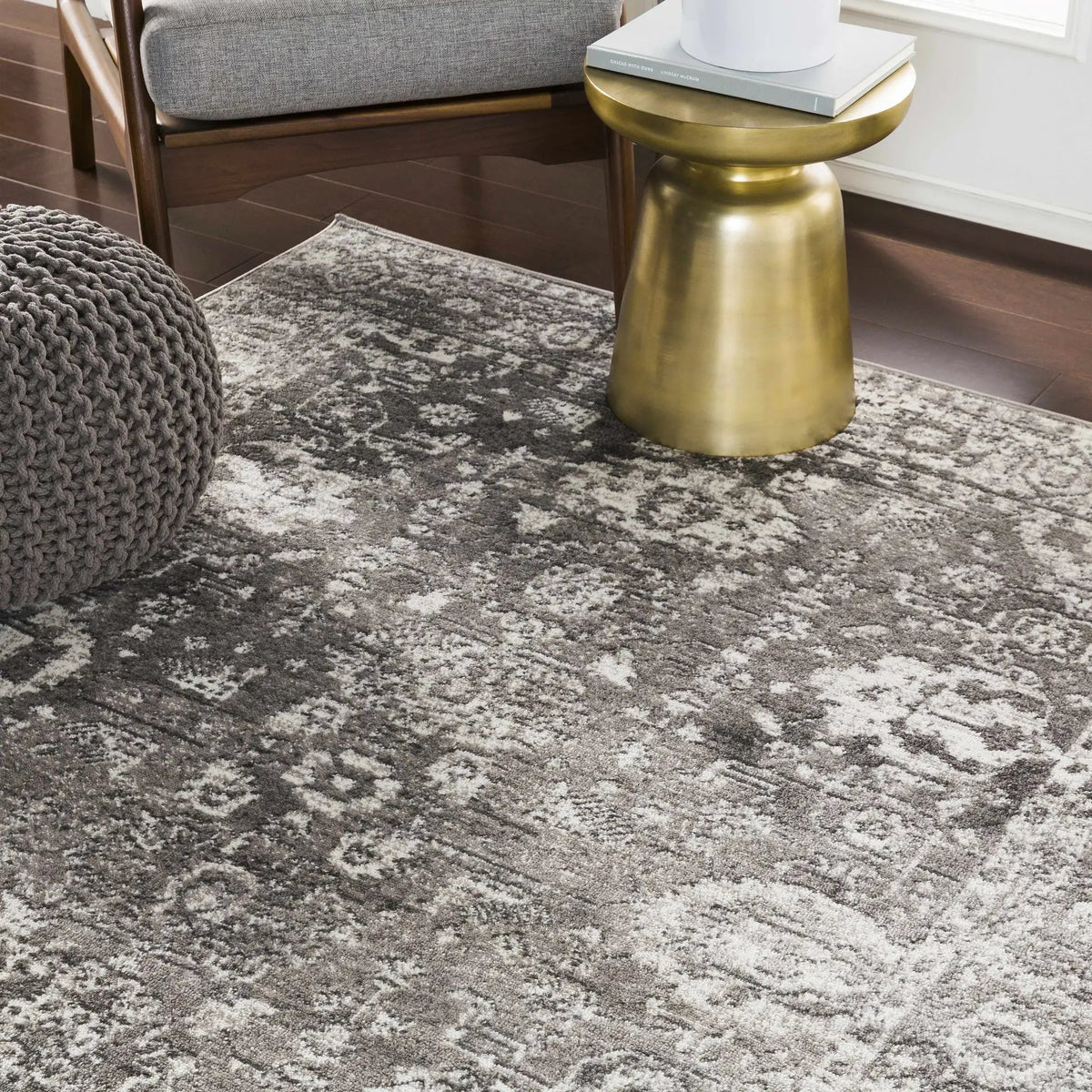 Tripp Distressed Gray Rug, installed in a room 5