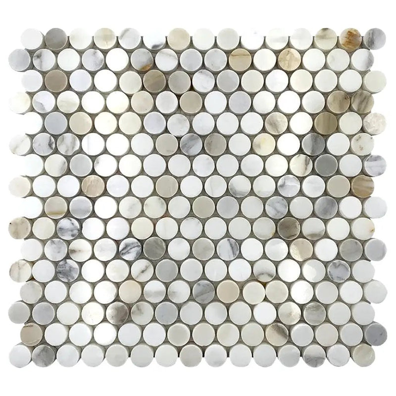 White 12x12 Polished Penny round Calacatta Gold Marble Mosaic Tile (5 pack, 5 sq ft/case) by Apollo Tile