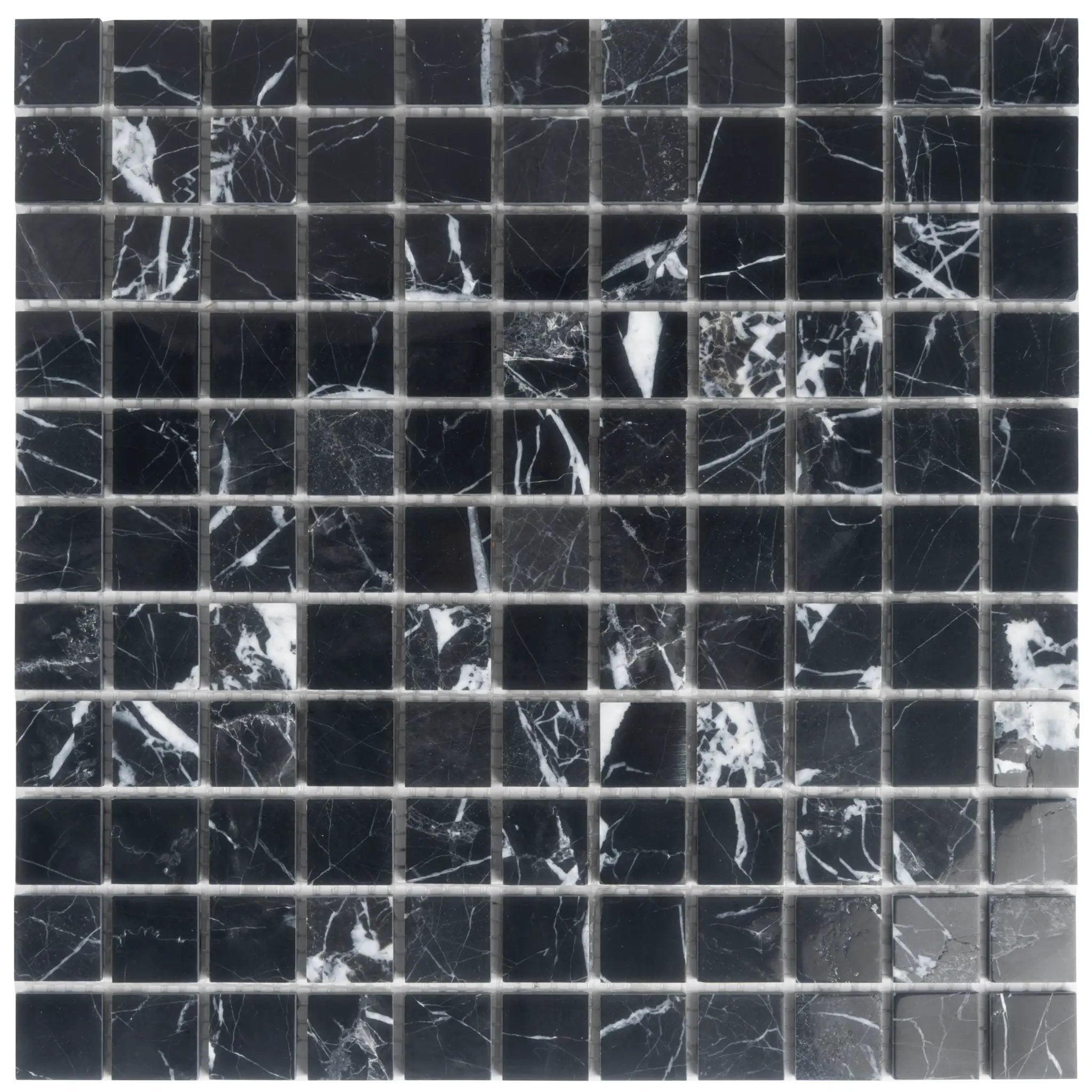 Black 12x12 Square Polished Square Nero Marquina Marble Mosaic Tile (5 pack, 5 sq ft/case) by Apollo Tile