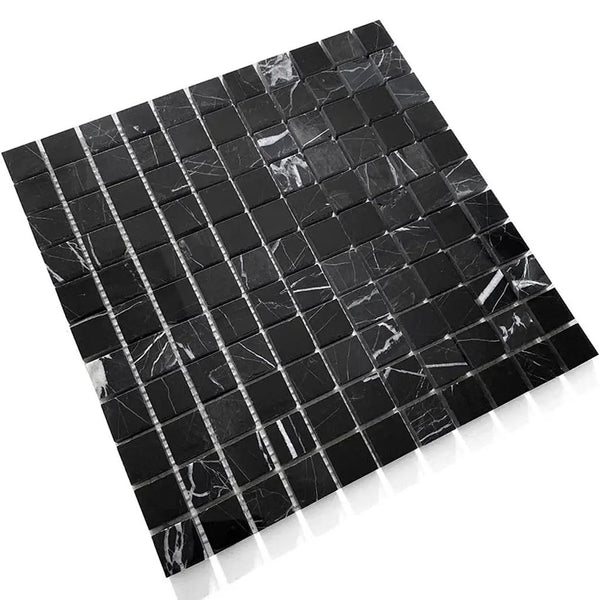 Black 12x12 Square Polished Square Nero Marquina Marble Mosaic Tile (5 pack, 5 sq ft/case), photo 2 of 5