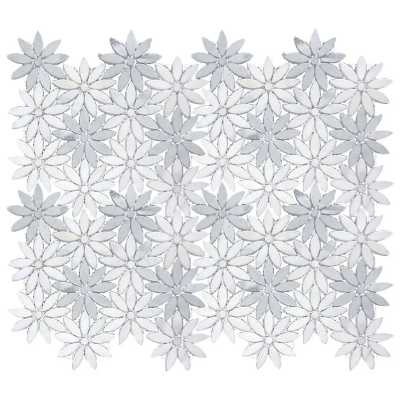 Eastern White Bardiglio 10x11 Polished Floral Marble Mosaic Tile (5 pack, 3.85 sq ft/case) by Apollo Tile