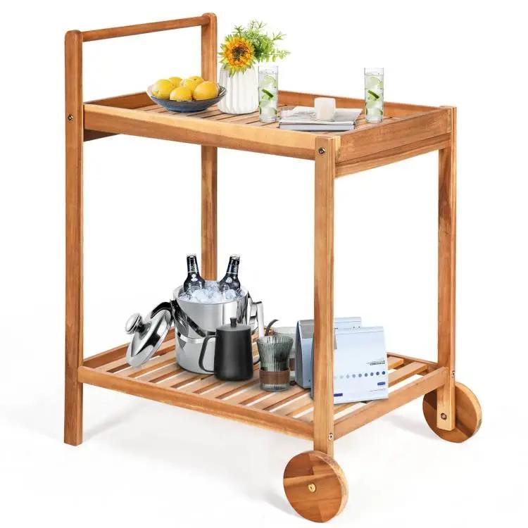 Solid Wood Rolling Serving Cart Kitchen Island with Bottom Shelf by HomePacific