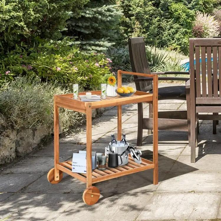Solid Wood Rolling Serving Cart Kitchen Island with Bottom Shelf by HomePacific