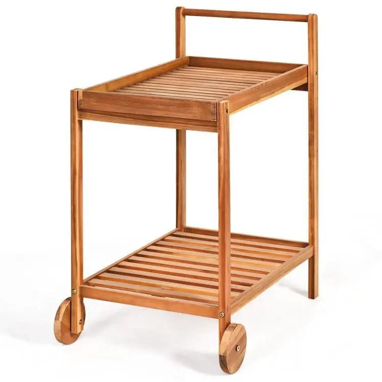 Solid Wood Rolling Serving Cart Kitchen Island with Bottom Shelf by HomePacific