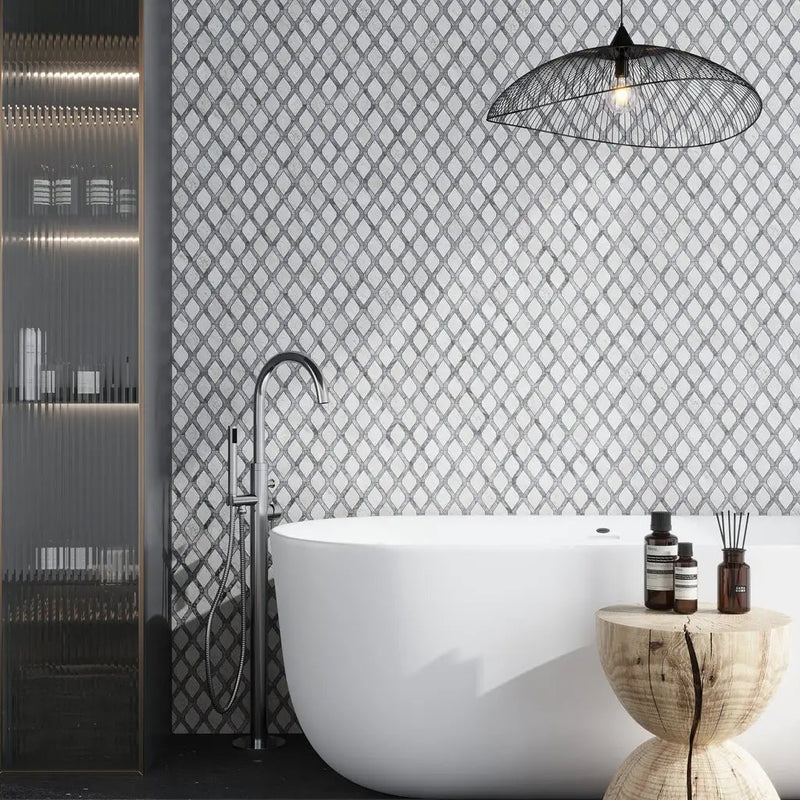 Soft White Charcoal Gray 11x11 Polished Diamond Stone Mosaic Tile (5 pack, 4.2 sq ft/case) by Apollo Tile