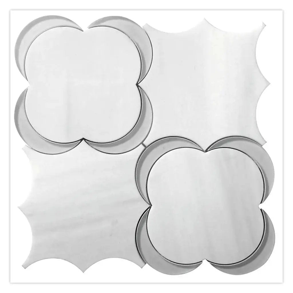 White Gray 11x11 Polished Floral Star Dolomite Glass Marble Mosaic Tile (5 pack, 4.28 sq ft/case) by Apollo Tile