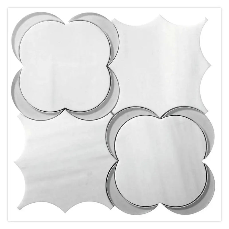 White Gray 11x11 Polished Floral Star Dolomite Glass Marble Mosaic Tile (5 pack, 4.28 sq ft/case) by Apollo Tile