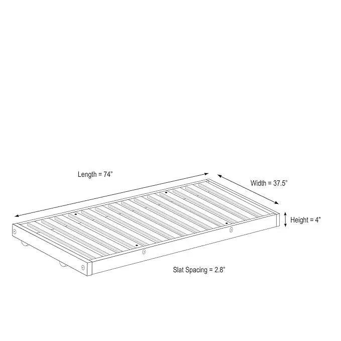 Twin size Solid Wood Roll-Out Trundle Bed Frame - Made in USA by HomePacific