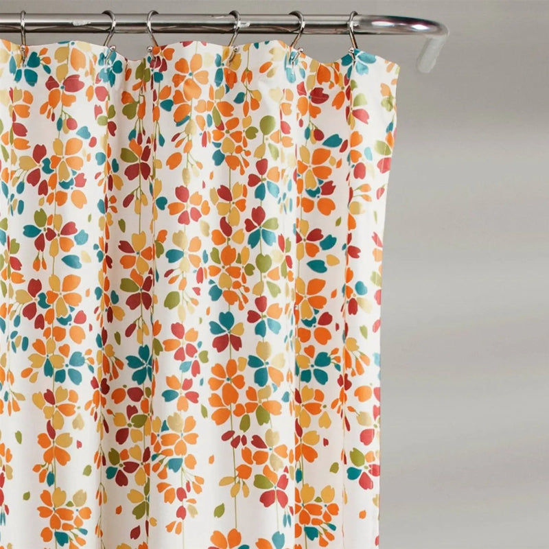 72-inch White Turquoise Blue Orange Floral Flowers Shower Curtain by HomePacific