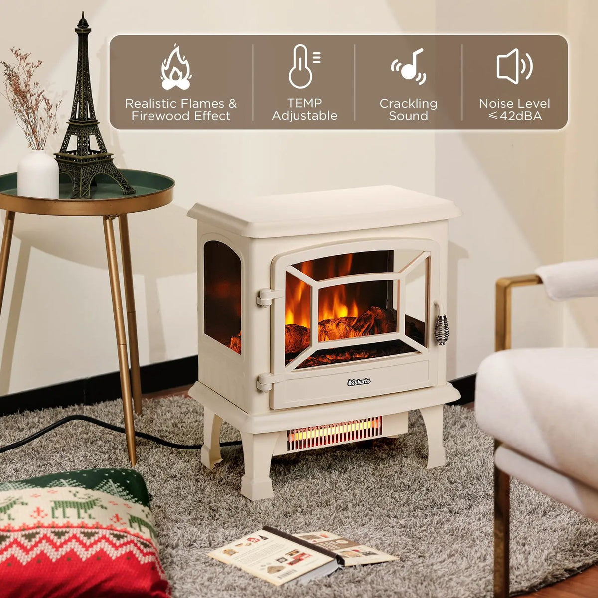 Suburbs TS20-SD Electric Fireplace Stove Heater with Sound by TURBRO