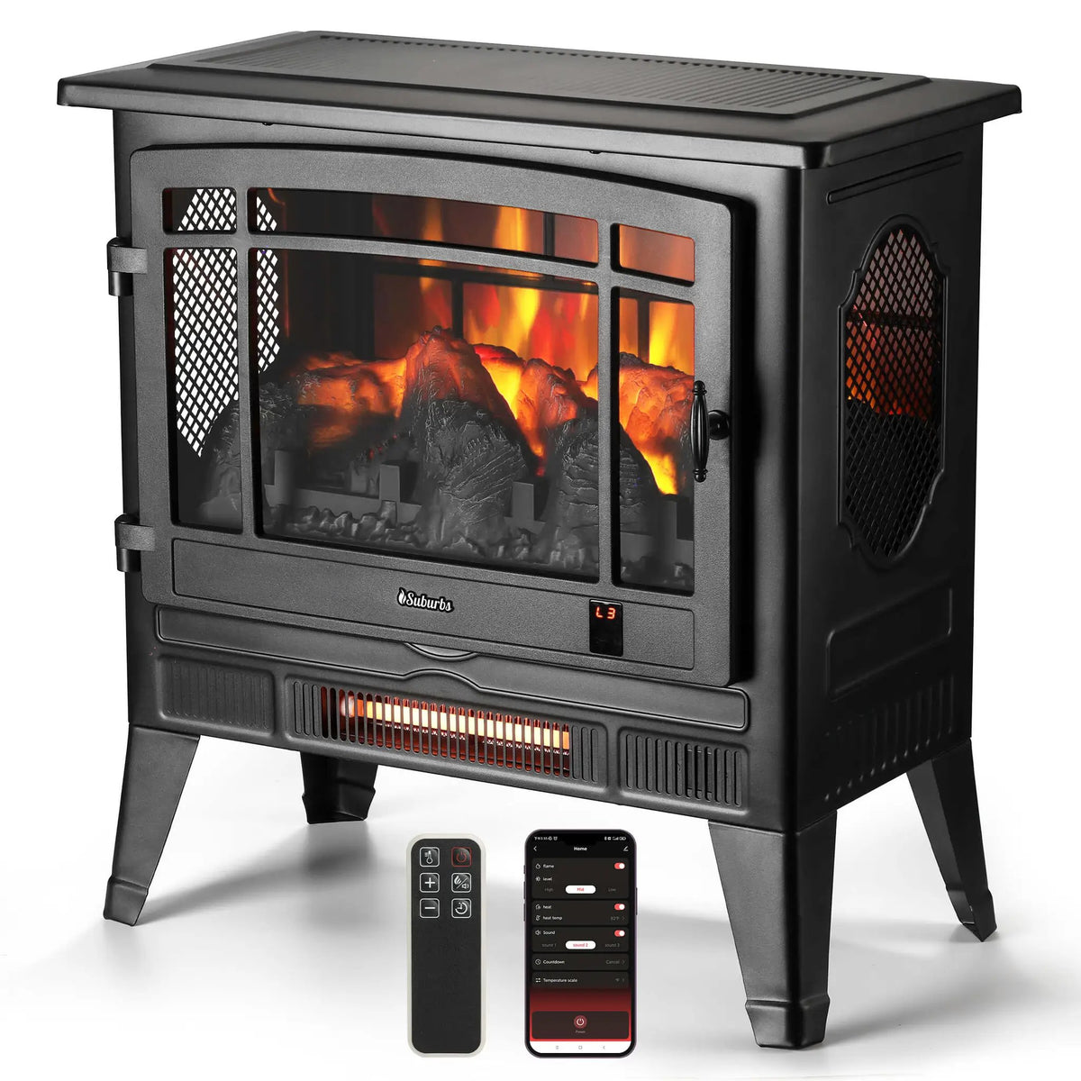 Suburbs TS25 Smart Electric Fireplace Stove Heater, WiFi Enabled by TURBRO