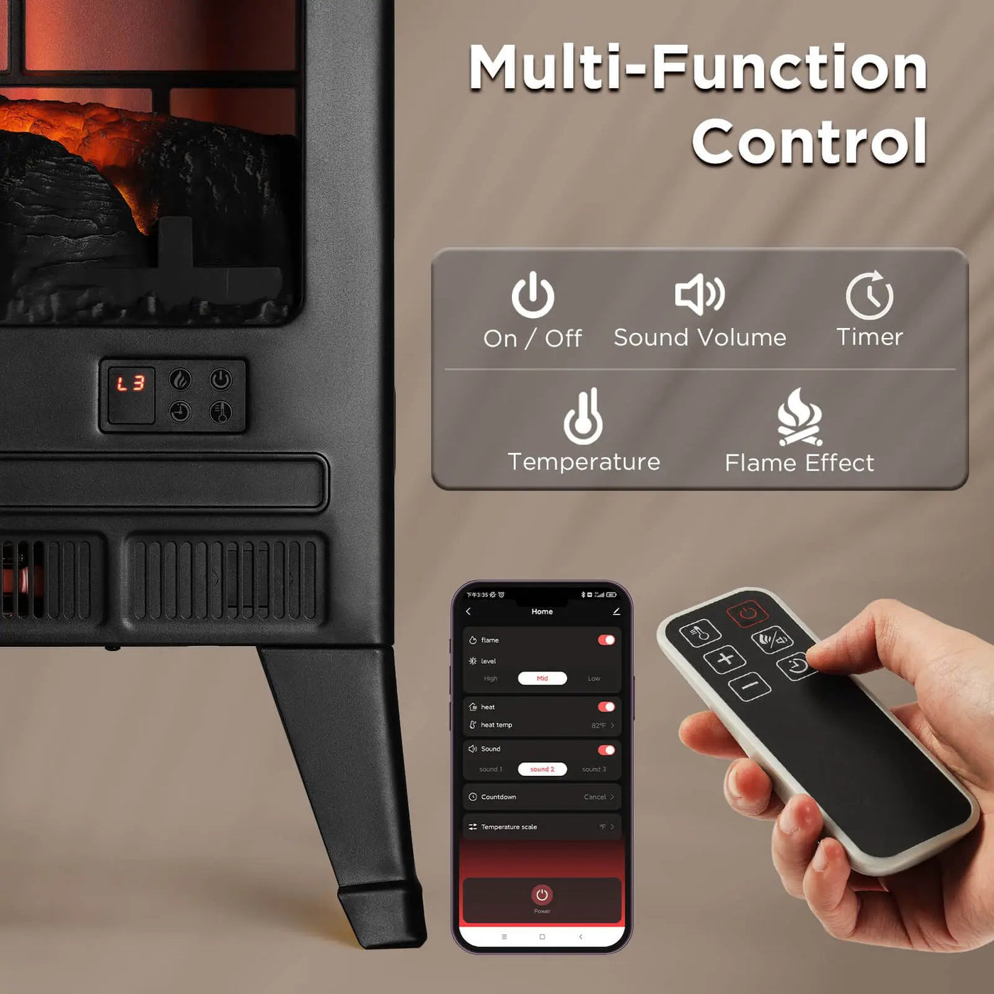 Suburbs TS25 Smart Electric Fireplace Stove Heater, WiFi Enabled by TURBRO