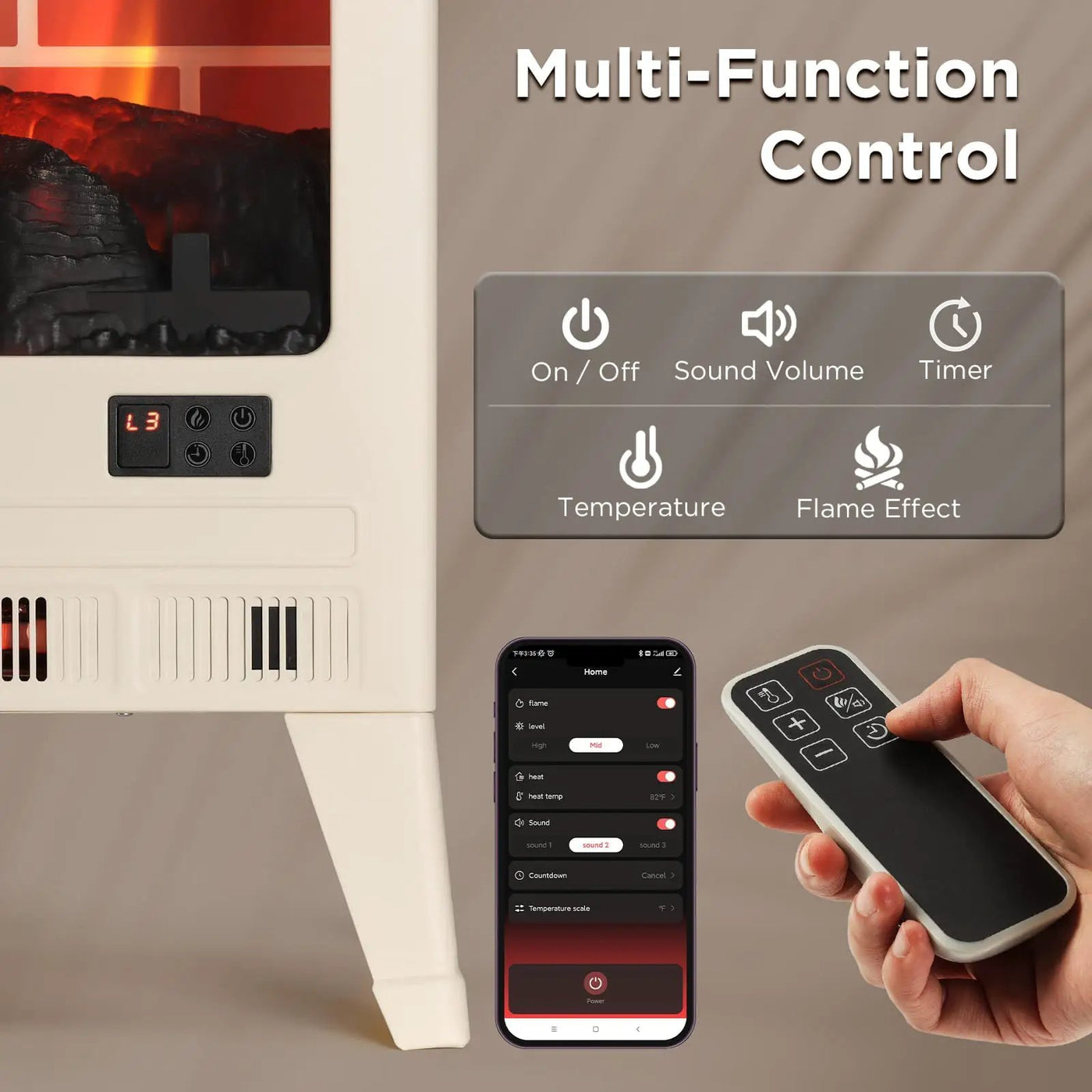 Suburbs TS25 Smart Electric Fireplace Stove Heater, WiFi Enabled by TURBRO