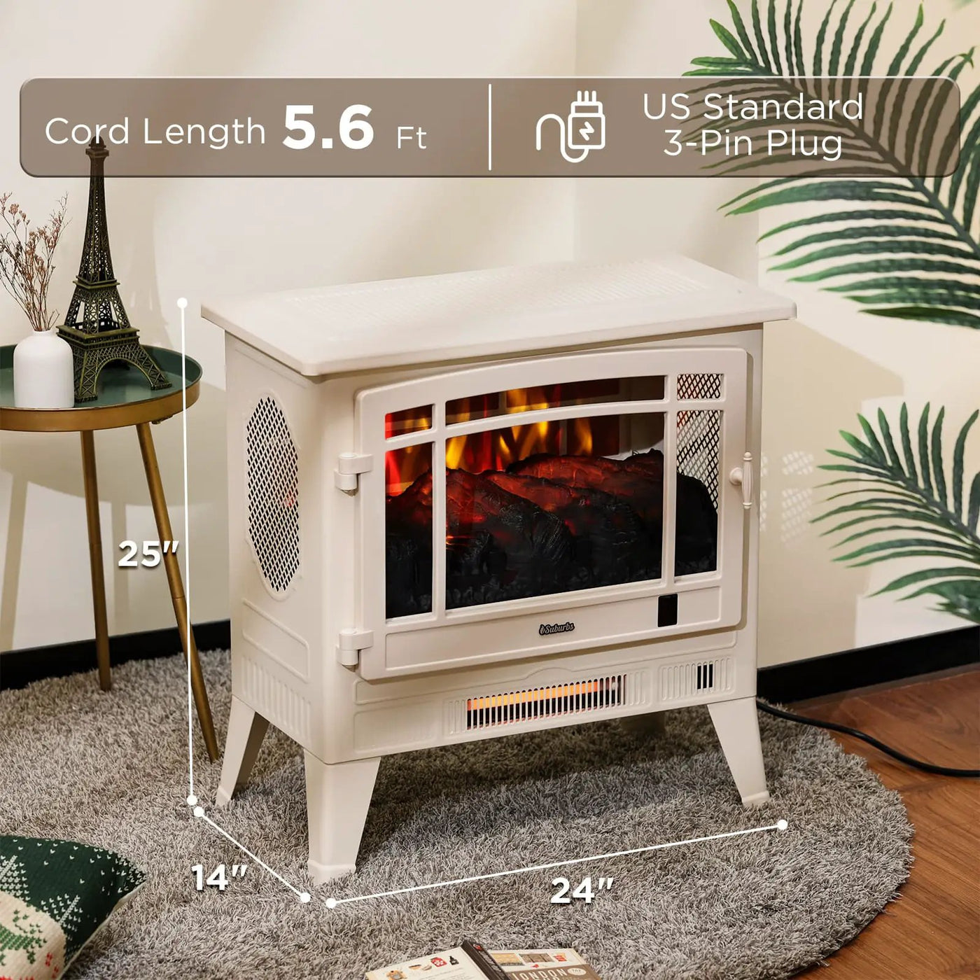 Suburbs TS25 Smart Electric Fireplace Stove Heater, WiFi Enabled by TURBRO