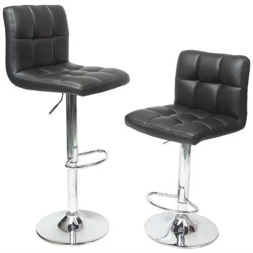 Set of 2 - Adjustable Height Bar Stool with Black Faux Leather Cushion Seat by HomePacific