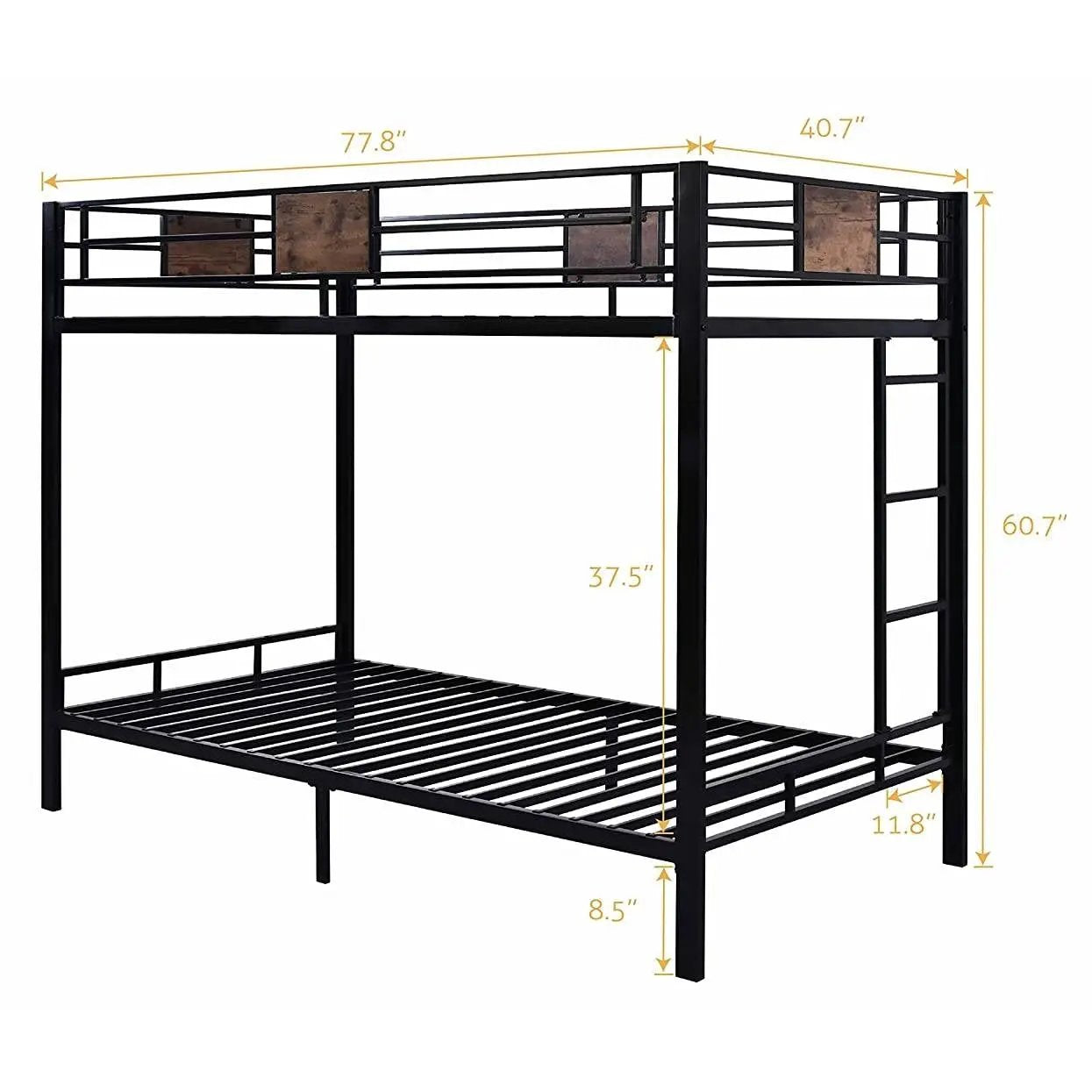 Twin over Twin Heavy Duty Metal Bunk Bed in Black with Side Ladder by HomePacific