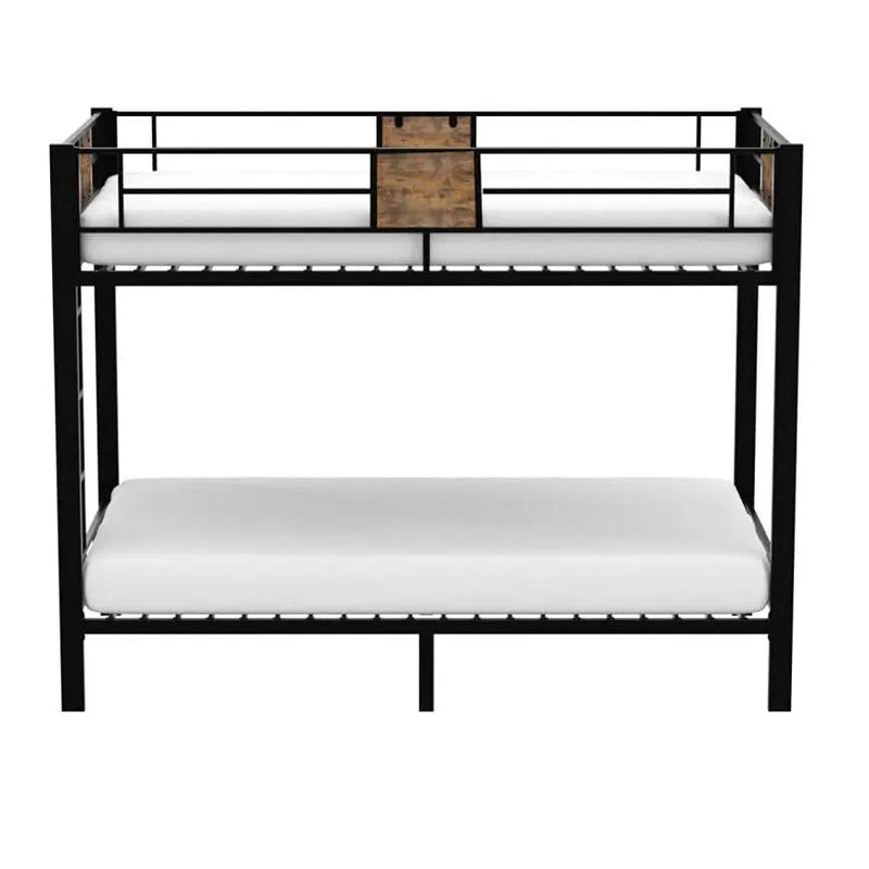 Twin over Twin Heavy Duty Metal Bunk Bed in Black with Side Ladder by HomePacific