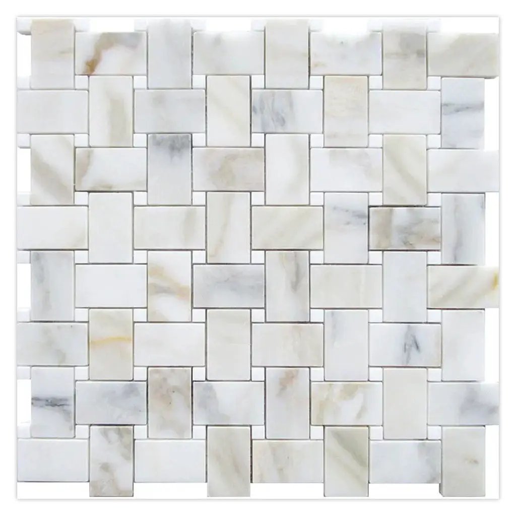 White Gray 12x12 Polished Basketweave Calacatta Gold Thassos Marble Mosaic Tile (5 pack, 5 sq ft/case) by Apollo Tile