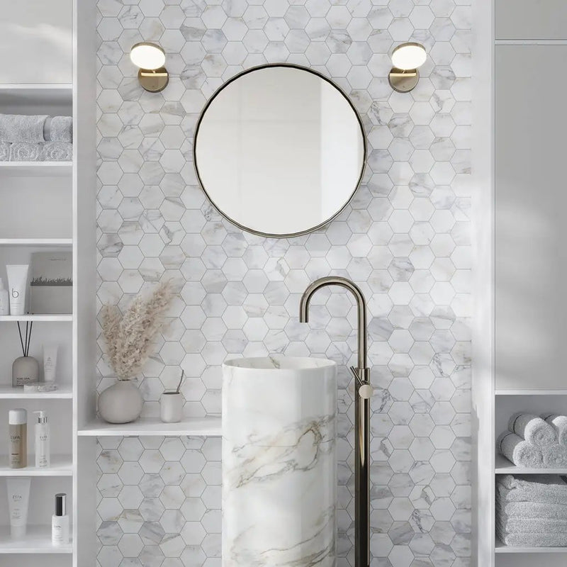 White Gray 10x11 Honed Hexagon Calacatta Gold Marble Mosaic Tile (5 pack, 3.75 sq ft/case) by Apollo Tile