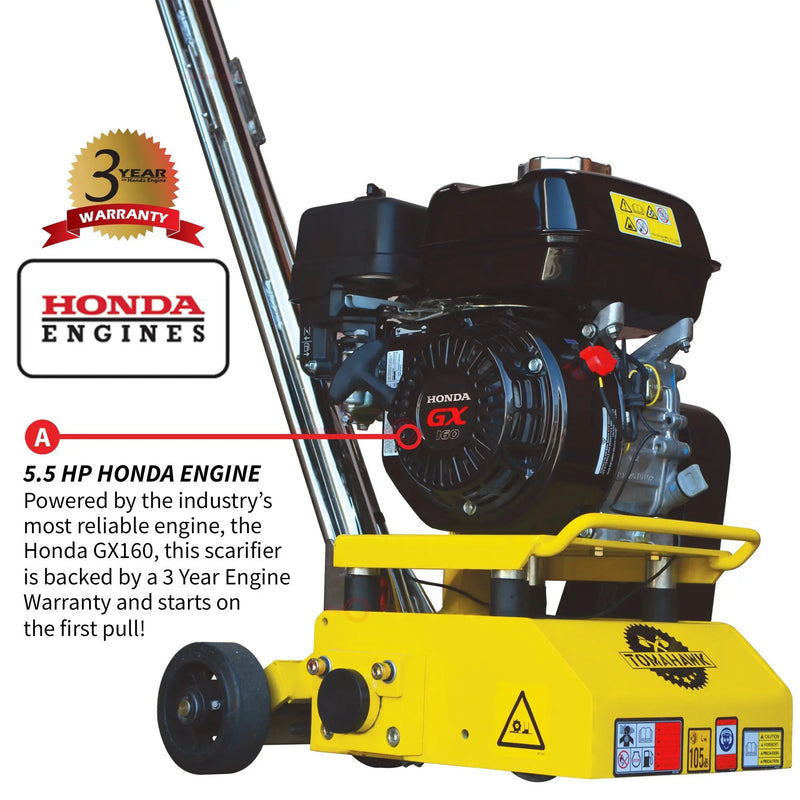 8” Gas Concrete Scarifier Planer Grinder with 5.5 HP Honda Engine Blade Bundle by Tomahawk Power