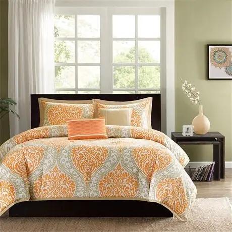 Twin size 4-Piece Orange White Damask Print Comforter Set by HomePacific