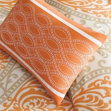 Twin size 4-Piece Orange White Damask Print Comforter Set by HomePacific