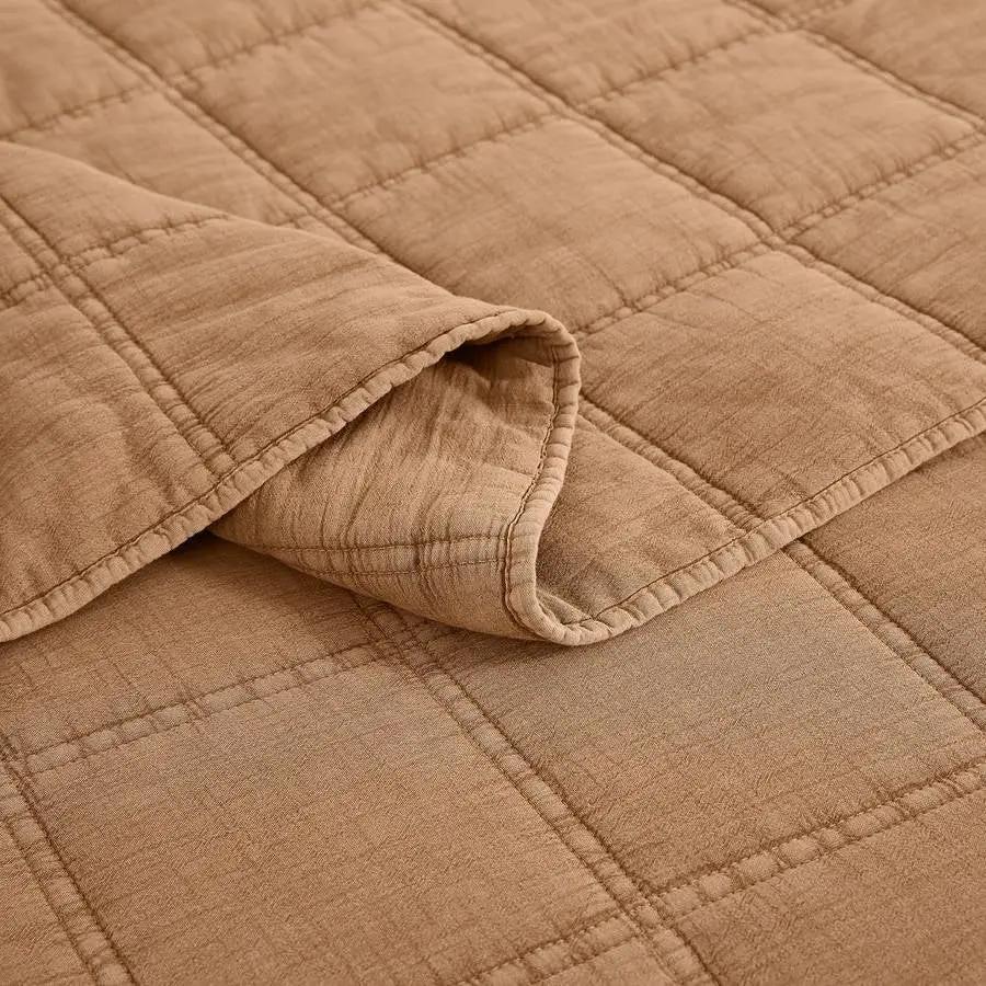 Full/Queen Size 3-Piece Taupe Brown Sienna Faded Stone Washed Cotton Quilt Set by HomePacific