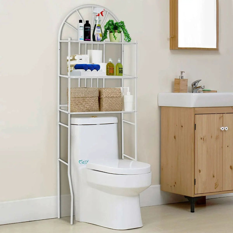 Over Toilet Bathroom Space Saving Storage Shelving Unit in White Metal Finish by HomePacific
