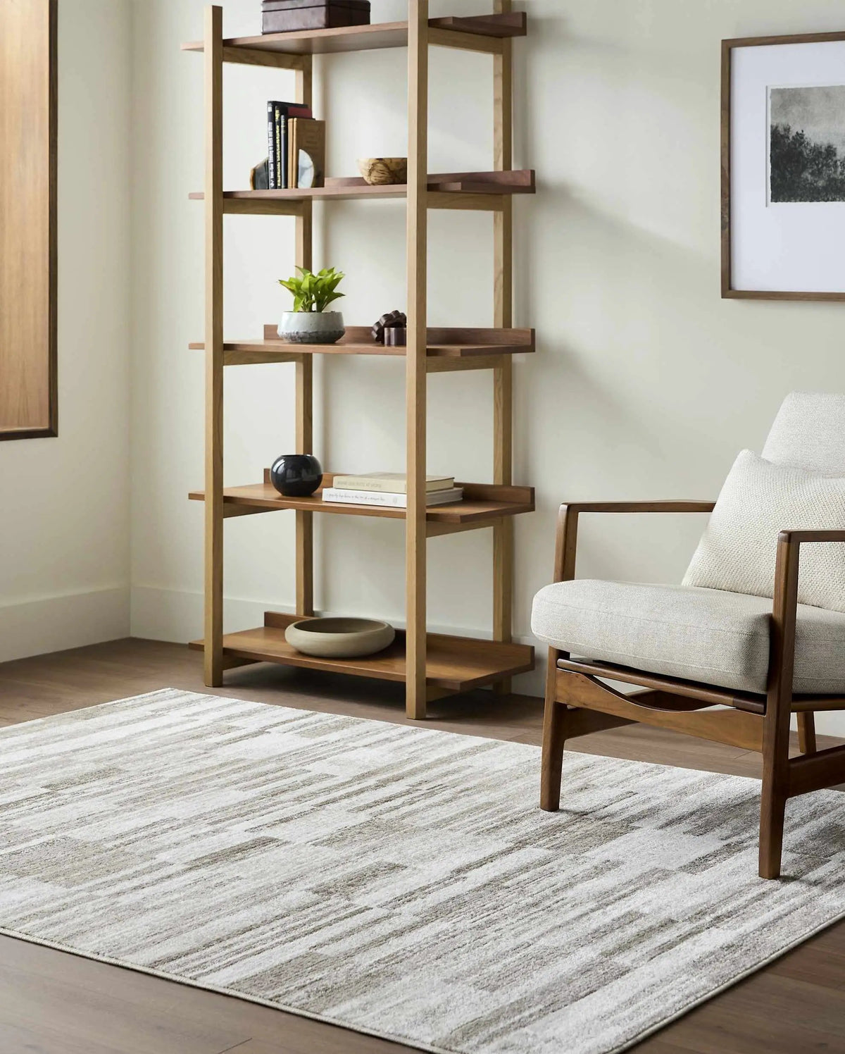 Tehya Beige Area Rug, installed in a room