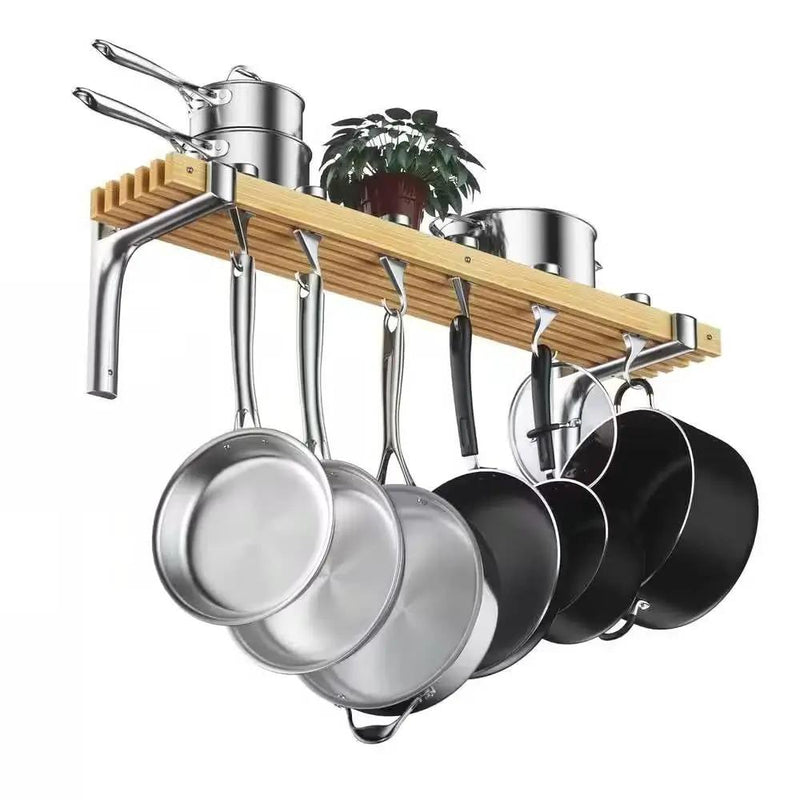 36-inch x 8-inch Wall Mounted Metal Wood Pot Rack with 6 Swivel Hooks by HomePacific