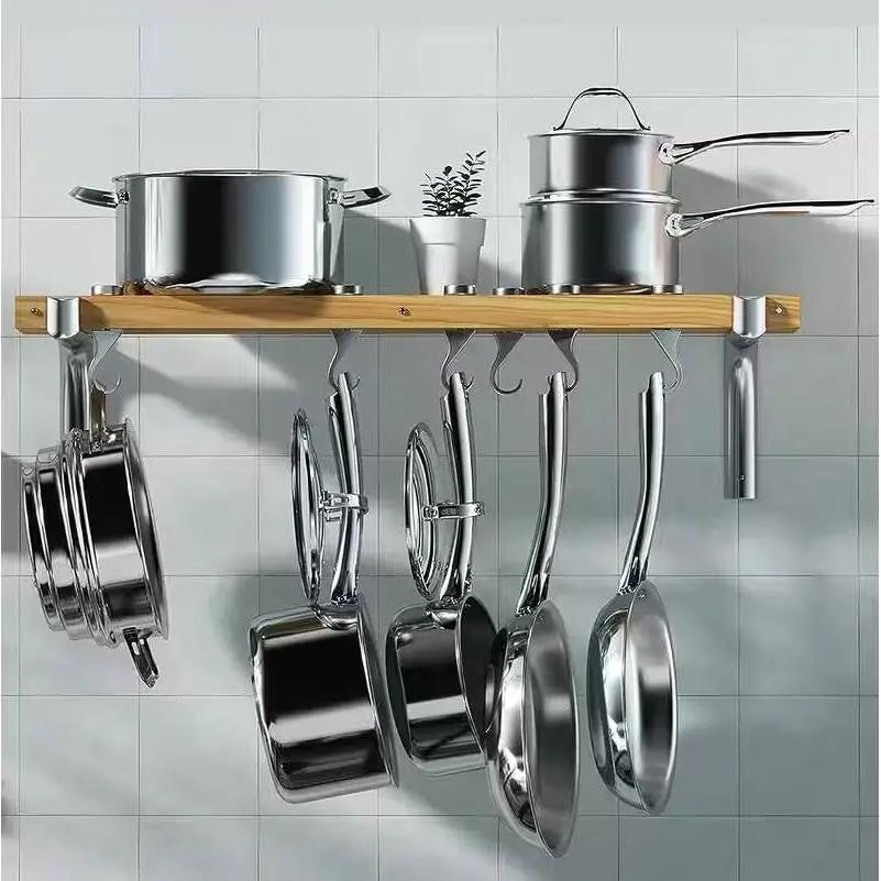 36-inch x 8-inch Wall Mounted Metal Wood Pot Rack with 6 Swivel Hooks by HomePacific
