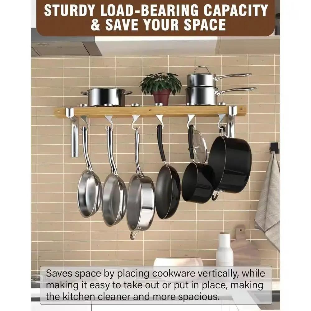 36-inch x 8-inch Wall Mounted Metal Wood Pot Rack with 6 Swivel Hooks by HomePacific