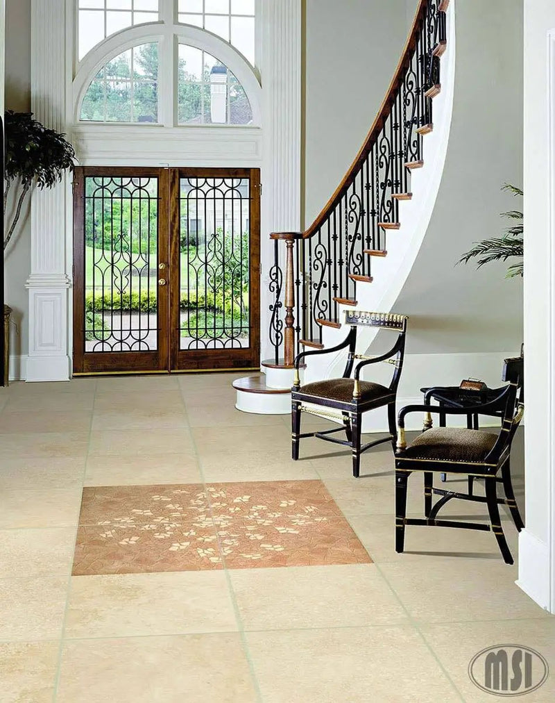 Tuscany Ivory Honed Travertine Tiles 24x24 in a finished room