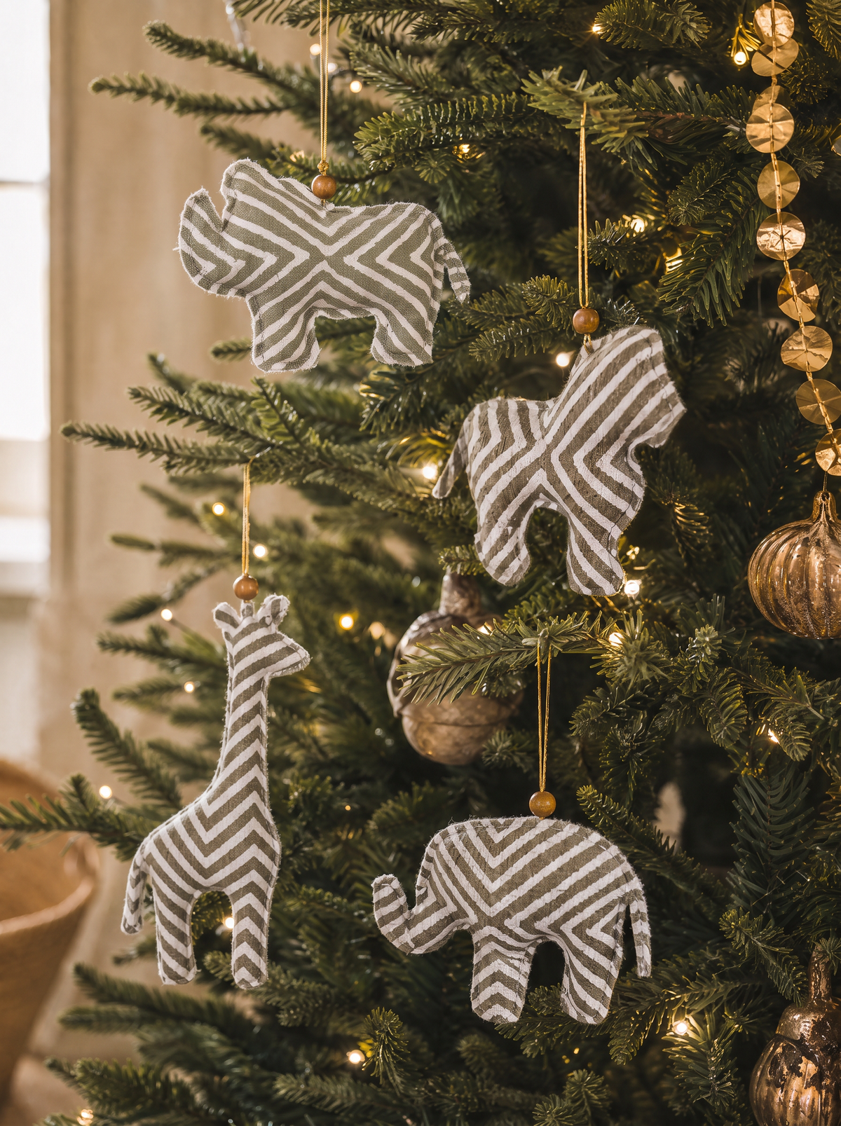 Handmade Batik Safari Animal Christmas Ornaments – Set of 4, photo 3 of 7