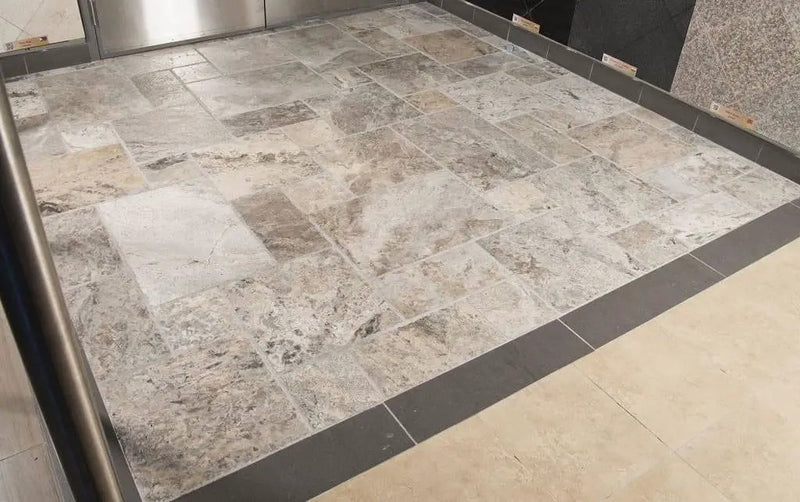 Silver Travertine Pool Copings 16x24 in a finished room